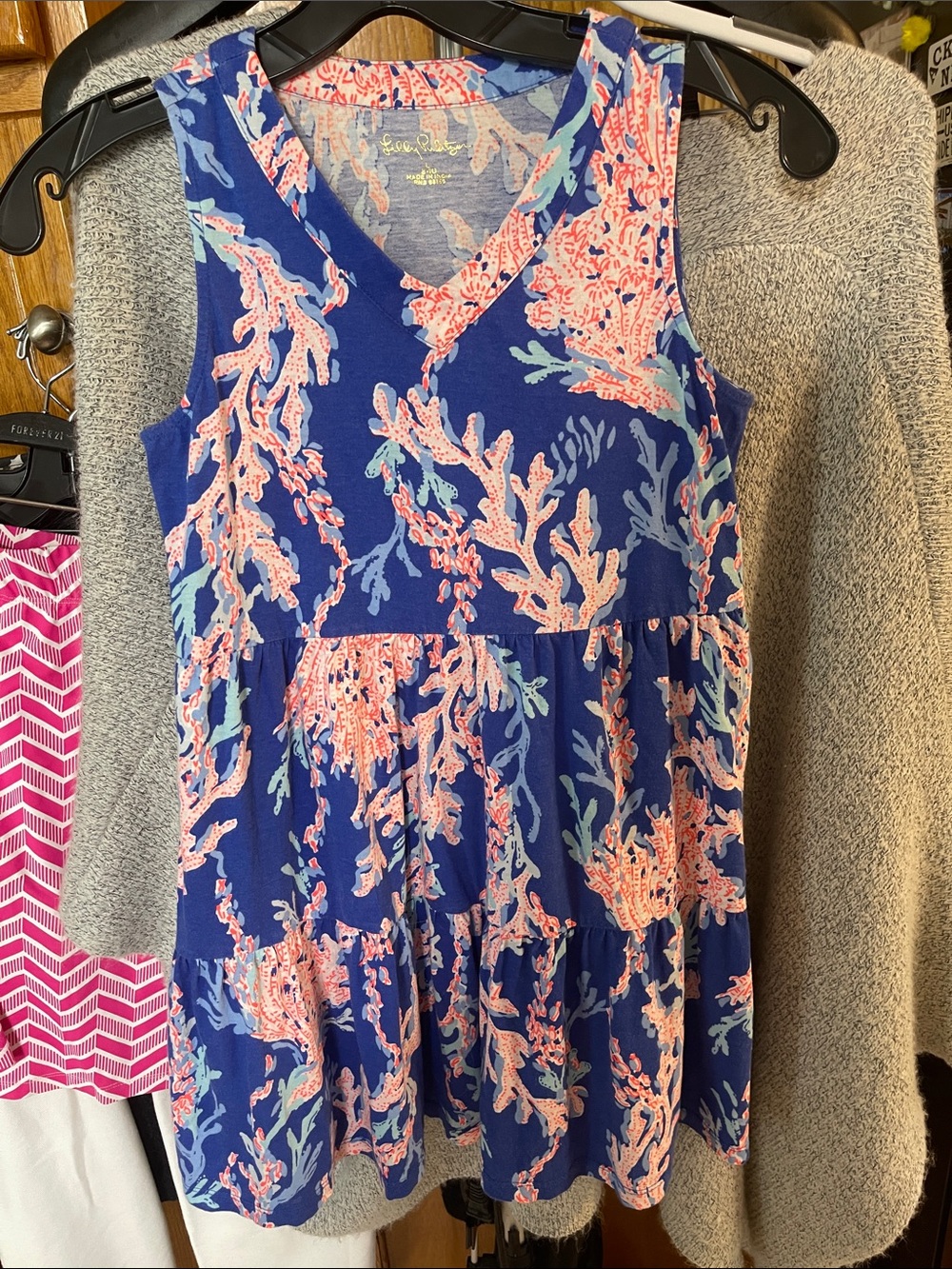 Lilly Pulitzer Navy and Coral Sleeveless Print Dress - Girls L 8-10